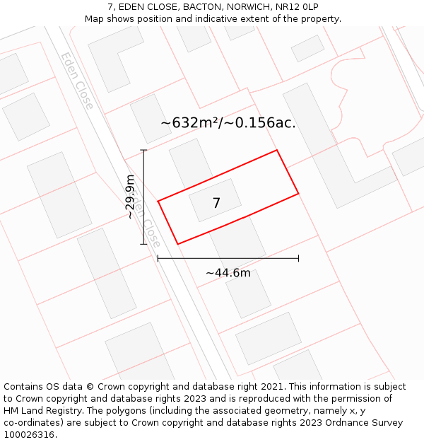 7, EDEN CLOSE, BACTON, NORWICH, NR12 0LP: Plot and title map