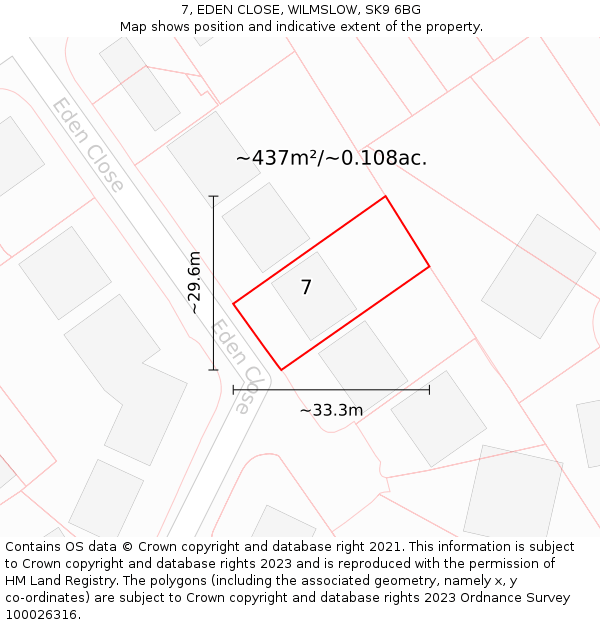 7, EDEN CLOSE, WILMSLOW, SK9 6BG: Plot and title map