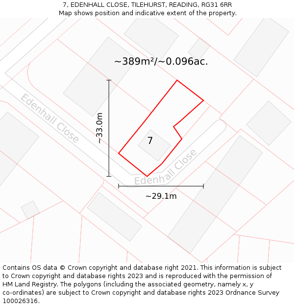 7, EDENHALL CLOSE, TILEHURST, READING, RG31 6RR: Plot and title map