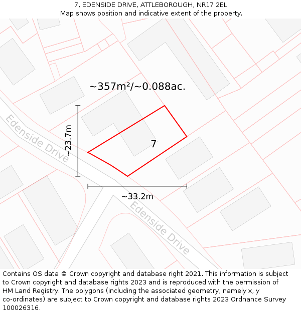7, EDENSIDE DRIVE, ATTLEBOROUGH, NR17 2EL: Plot and title map