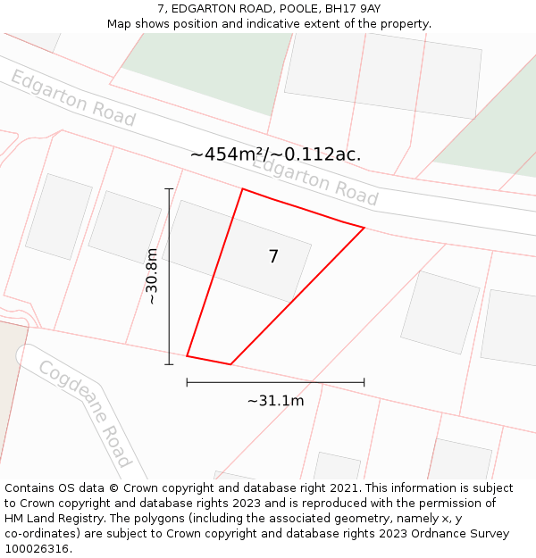 7, EDGARTON ROAD, POOLE, BH17 9AY: Plot and title map