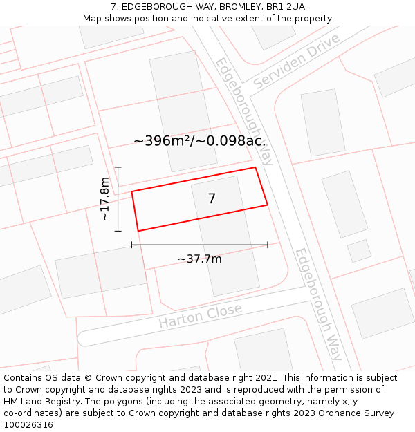 7, EDGEBOROUGH WAY, BROMLEY, BR1 2UA: Plot and title map
