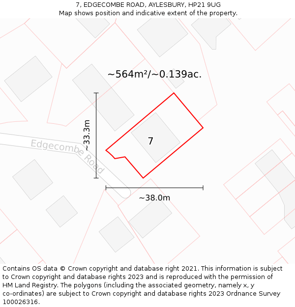 7, EDGECOMBE ROAD, AYLESBURY, HP21 9UG: Plot and title map