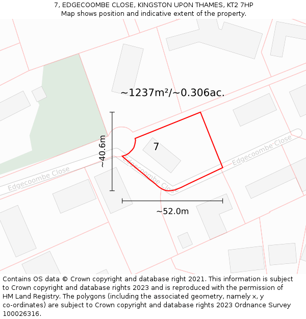 7, EDGECOOMBE CLOSE, KINGSTON UPON THAMES, KT2 7HP: Plot and title map