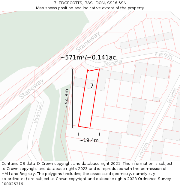 7, EDGECOTTS, BASILDON, SS16 5SN: Plot and title map