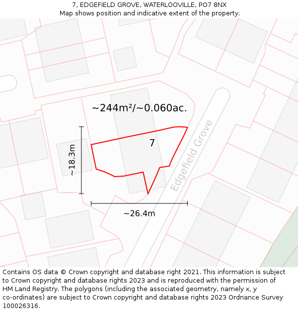 7, EDGEFIELD GROVE, WATERLOOVILLE, PO7 8NX: Plot and title map