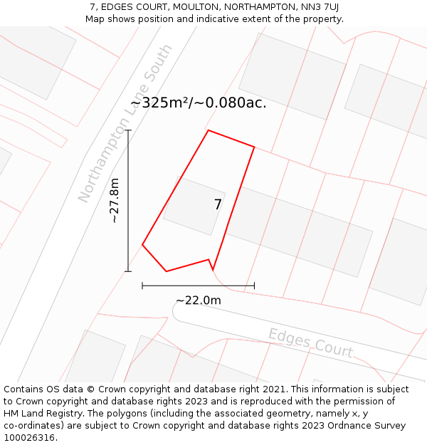 7, EDGES COURT, MOULTON, NORTHAMPTON, NN3 7UJ: Plot and title map