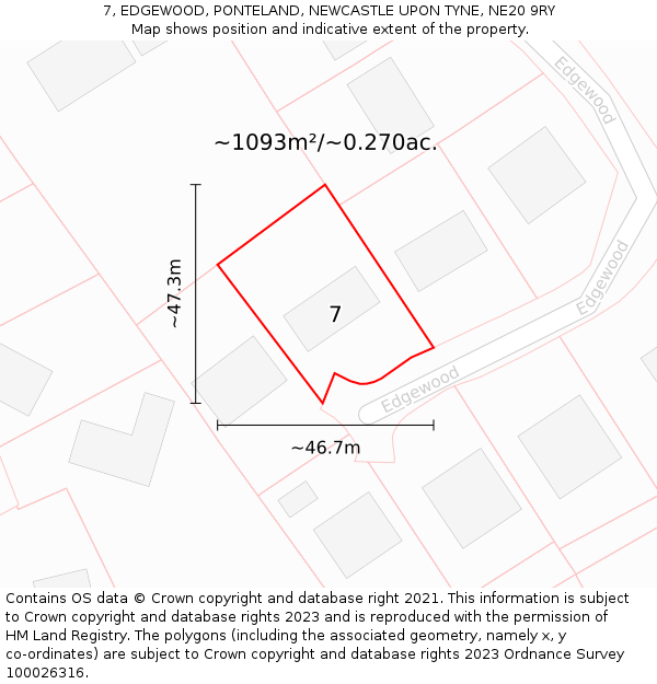 7, EDGEWOOD, PONTELAND, NEWCASTLE UPON TYNE, NE20 9RY: Plot and title map