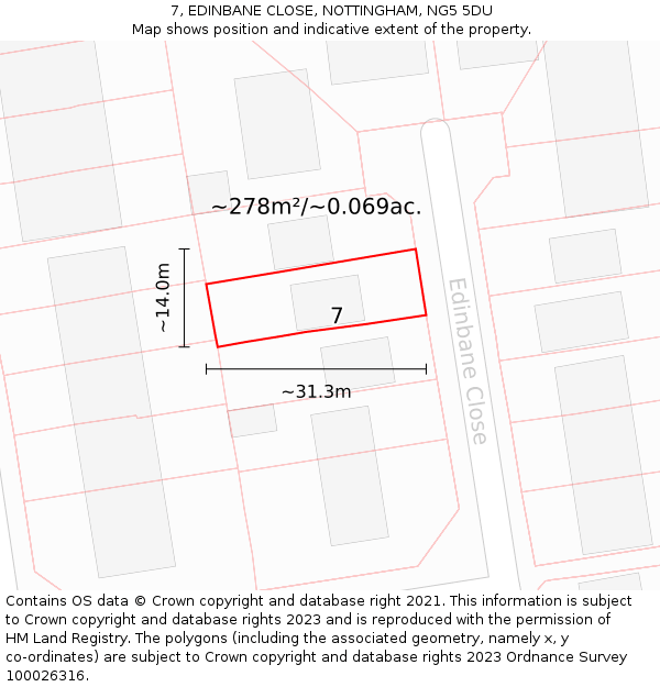 7, EDINBANE CLOSE, NOTTINGHAM, NG5 5DU: Plot and title map