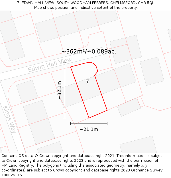 7, EDWIN HALL VIEW, SOUTH WOODHAM FERRERS, CHELMSFORD, CM3 5QL: Plot and title map