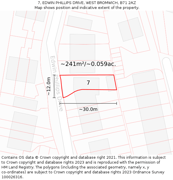 7, EDWIN PHILLIPS DRIVE, WEST BROMWICH, B71 2AZ: Plot and title map