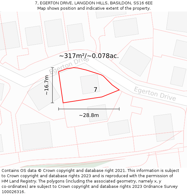 7, EGERTON DRIVE, LANGDON HILLS, BASILDON, SS16 6EE: Plot and title map