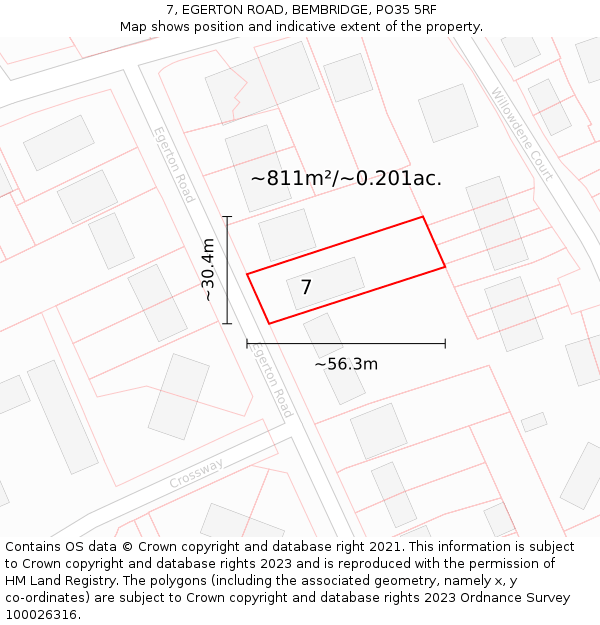 7, EGERTON ROAD, BEMBRIDGE, PO35 5RF: Plot and title map