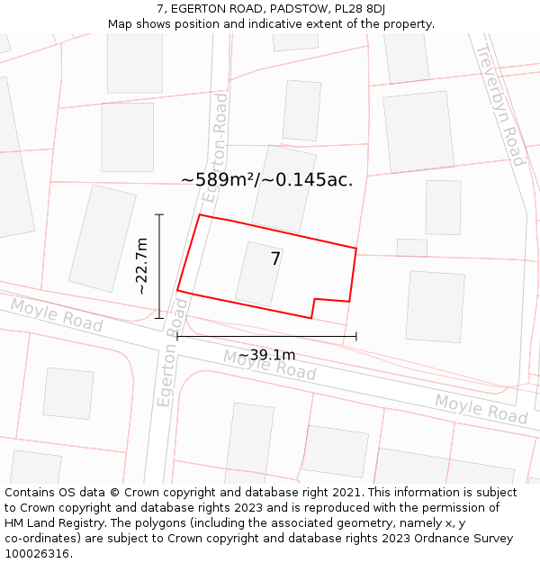 7, EGERTON ROAD, PADSTOW, PL28 8DJ: Plot and title map