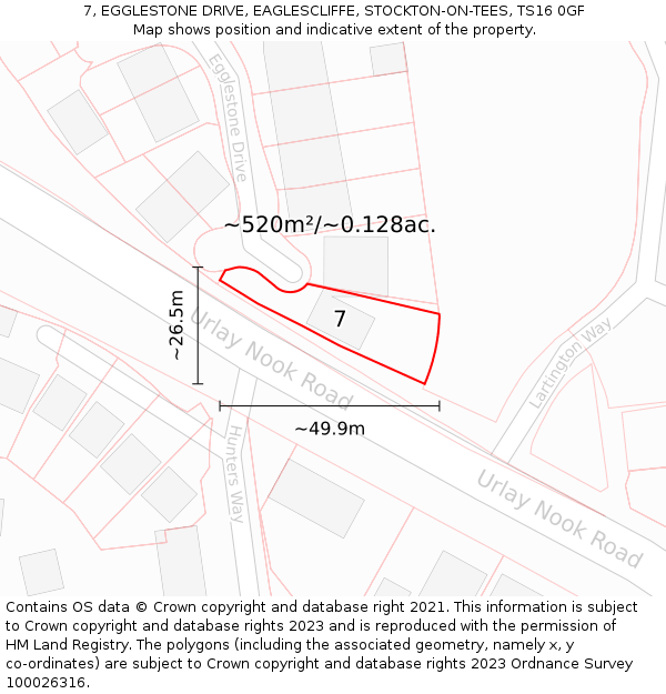 7, EGGLESTONE DRIVE, EAGLESCLIFFE, STOCKTON-ON-TEES, TS16 0GF: Plot and title map