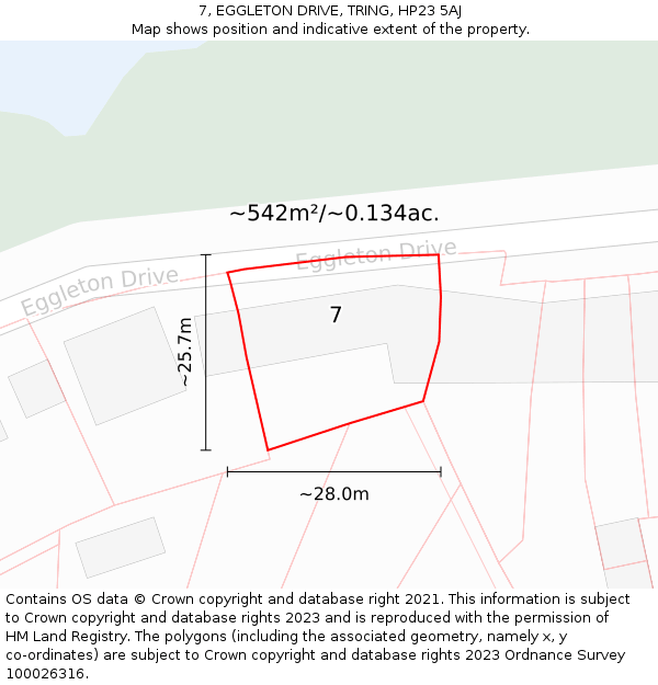 7, EGGLETON DRIVE, TRING, HP23 5AJ: Plot and title map