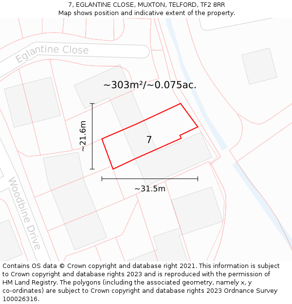 7, EGLANTINE CLOSE, MUXTON, TELFORD, TF2 8RR: Plot and title map