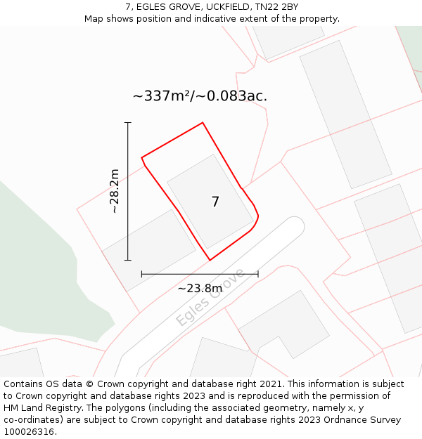 7, EGLES GROVE, UCKFIELD, TN22 2BY: Plot and title map