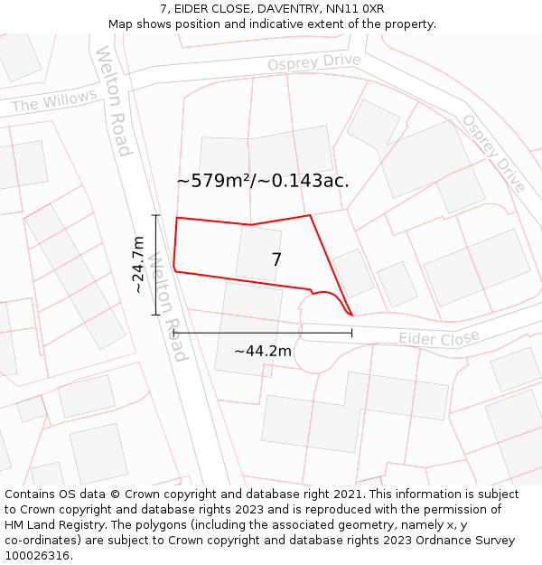 7, EIDER CLOSE, DAVENTRY, NN11 0XR: Plot and title map