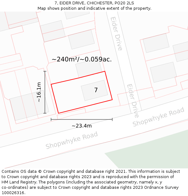 7, EIDER DRIVE, CHICHESTER, PO20 2LS: Plot and title map