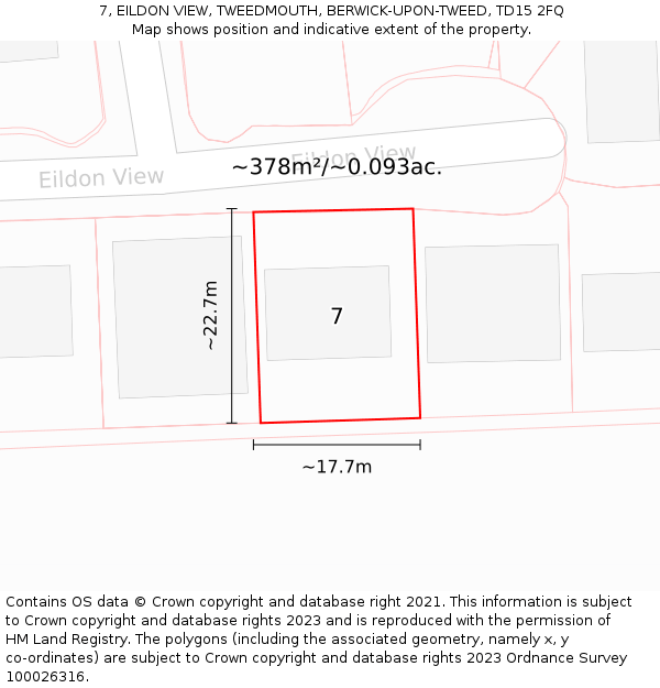 7, EILDON VIEW, TWEEDMOUTH, BERWICK-UPON-TWEED, TD15 2FQ: Plot and title map