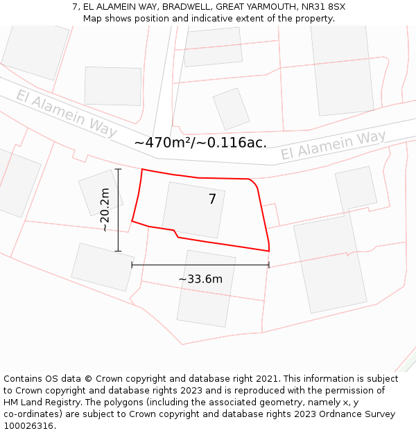 7, EL ALAMEIN WAY, BRADWELL, GREAT YARMOUTH, NR31 8SX: Plot and title map