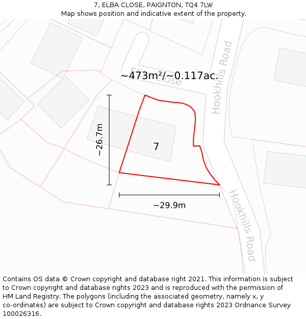 7, ELBA CLOSE, PAIGNTON, TQ4 7LW: Plot and title map