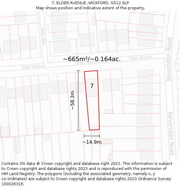 7, ELDER AVENUE, WICKFORD, SS12 0LP: Plot and title map