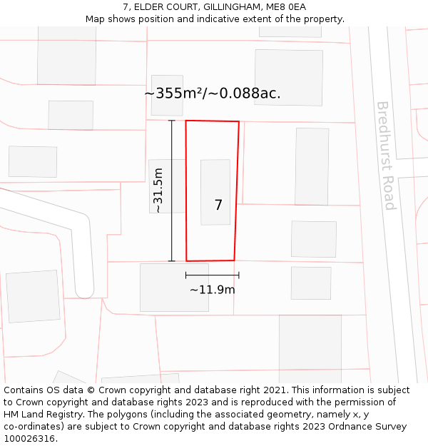 7, ELDER COURT, GILLINGHAM, ME8 0EA: Plot and title map