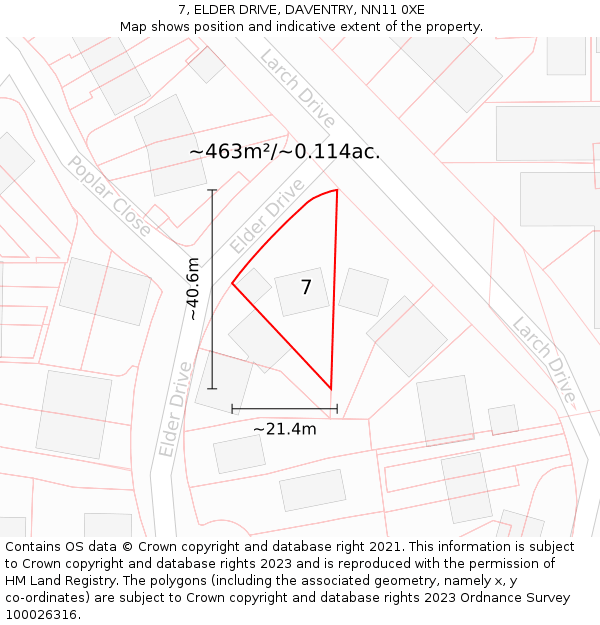 7, ELDER DRIVE, DAVENTRY, NN11 0XE: Plot and title map