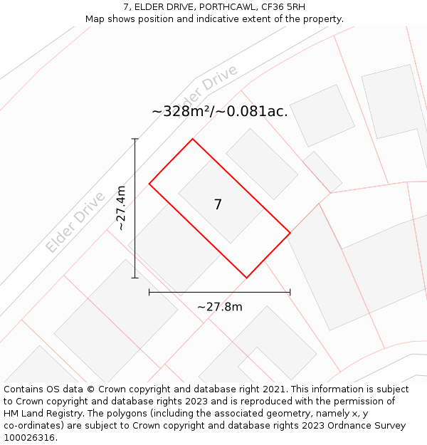 7, ELDER DRIVE, PORTHCAWL, CF36 5RH: Plot and title map