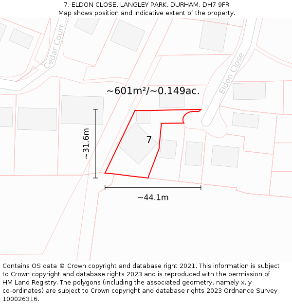 7, ELDON CLOSE, LANGLEY PARK, DURHAM, DH7 9FR: Plot and title map