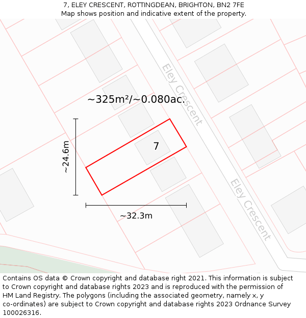 7, ELEY CRESCENT, ROTTINGDEAN, BRIGHTON, BN2 7FE: Plot and title map