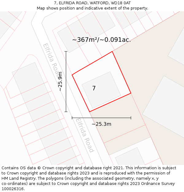7, ELFRIDA ROAD, WATFORD, WD18 0AT: Plot and title map