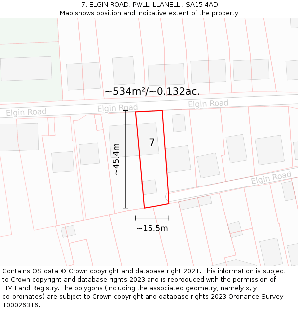 7, ELGIN ROAD, PWLL, LLANELLI, SA15 4AD: Plot and title map
