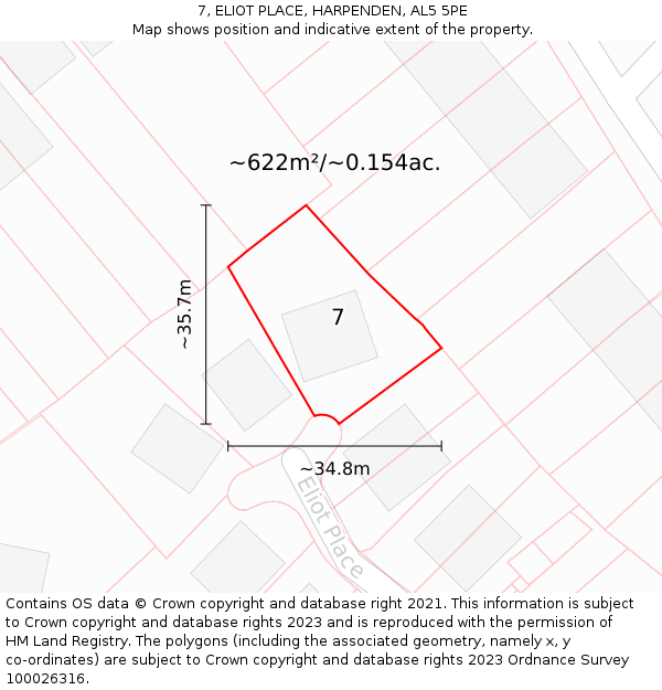 7, ELIOT PLACE, HARPENDEN, AL5 5PE: Plot and title map