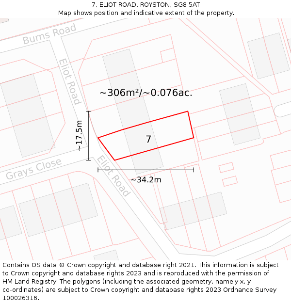 7, ELIOT ROAD, ROYSTON, SG8 5AT: Plot and title map