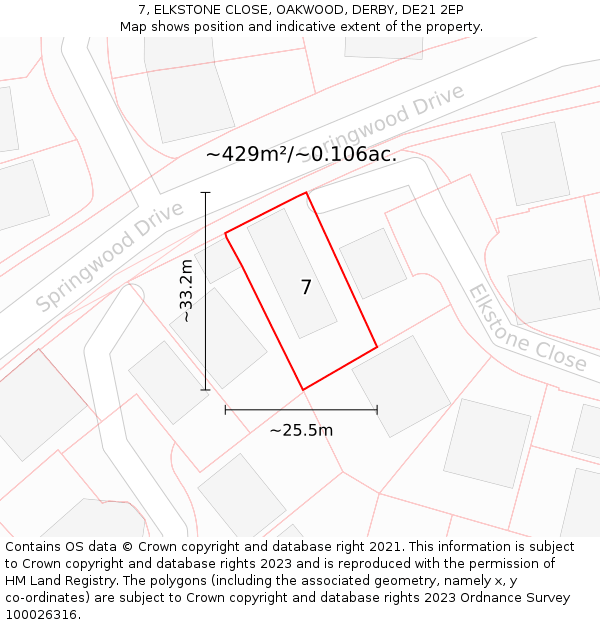 7, ELKSTONE CLOSE, OAKWOOD, DERBY, DE21 2EP: Plot and title map