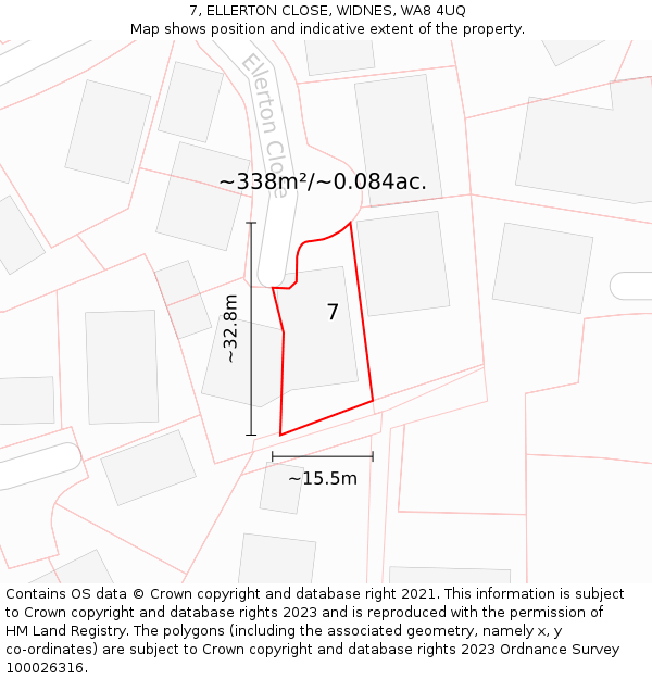 7, ELLERTON CLOSE, WIDNES, WA8 4UQ: Plot and title map