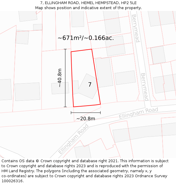 7, ELLINGHAM ROAD, HEMEL HEMPSTEAD, HP2 5LE: Plot and title map
