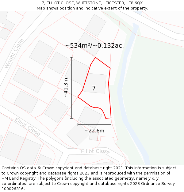 7, ELLIOT CLOSE, WHETSTONE, LEICESTER, LE8 6QX: Plot and title map