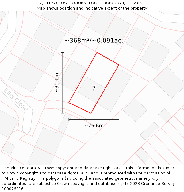7, ELLIS CLOSE, QUORN, LOUGHBOROUGH, LE12 8SH: Plot and title map