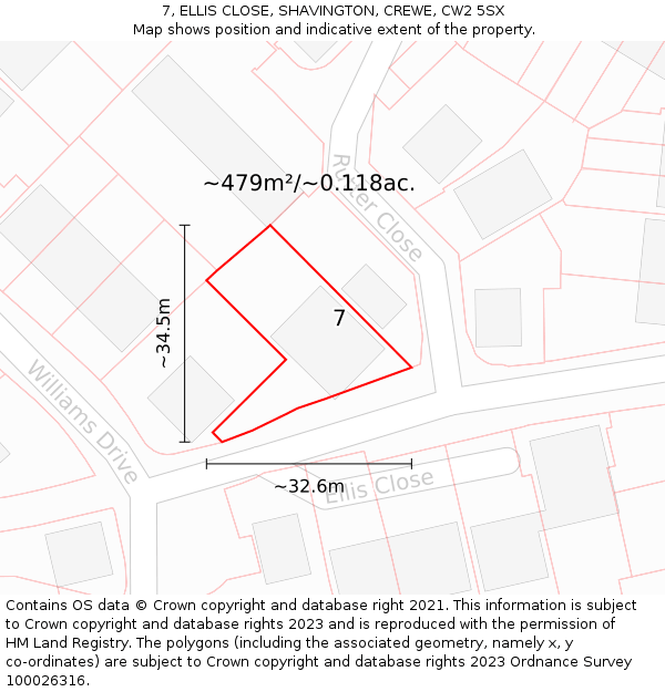 7, ELLIS CLOSE, SHAVINGTON, CREWE, CW2 5SX: Plot and title map