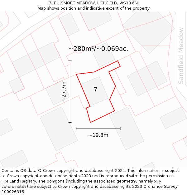 7, ELLSMORE MEADOW, LICHFIELD, WS13 6NJ: Plot and title map