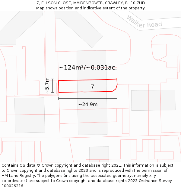 7, ELLSON CLOSE, MAIDENBOWER, CRAWLEY, RH10 7UD: Plot and title map
