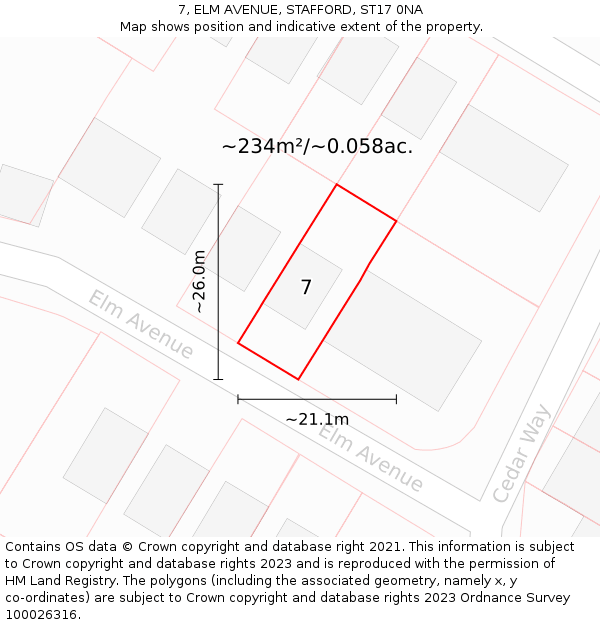 7, ELM AVENUE, STAFFORD, ST17 0NA: Plot and title map