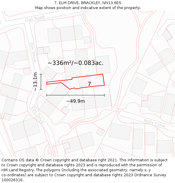7, ELM DRIVE, BRACKLEY, NN13 6ES: Plot and title map