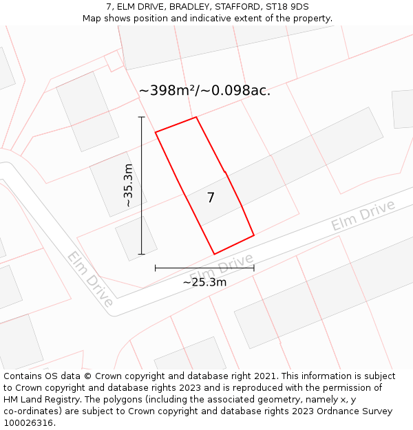7, ELM DRIVE, BRADLEY, STAFFORD, ST18 9DS: Plot and title map