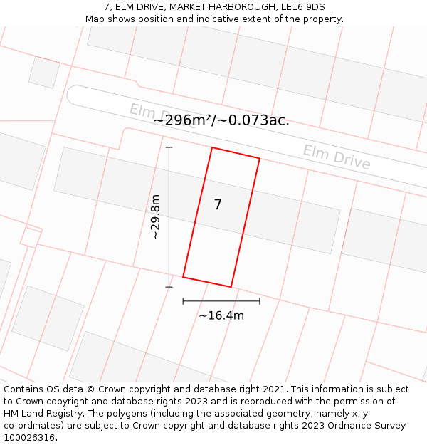 7, ELM DRIVE, MARKET HARBOROUGH, LE16 9DS: Plot and title map