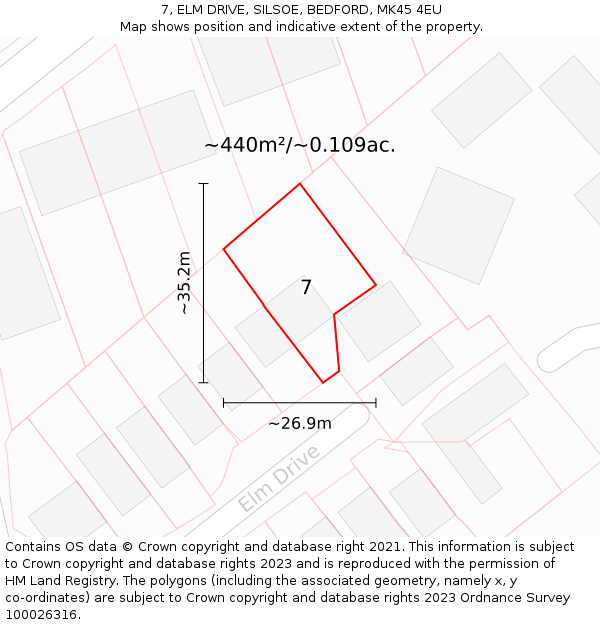 7, ELM DRIVE, SILSOE, BEDFORD, MK45 4EU: Plot and title map